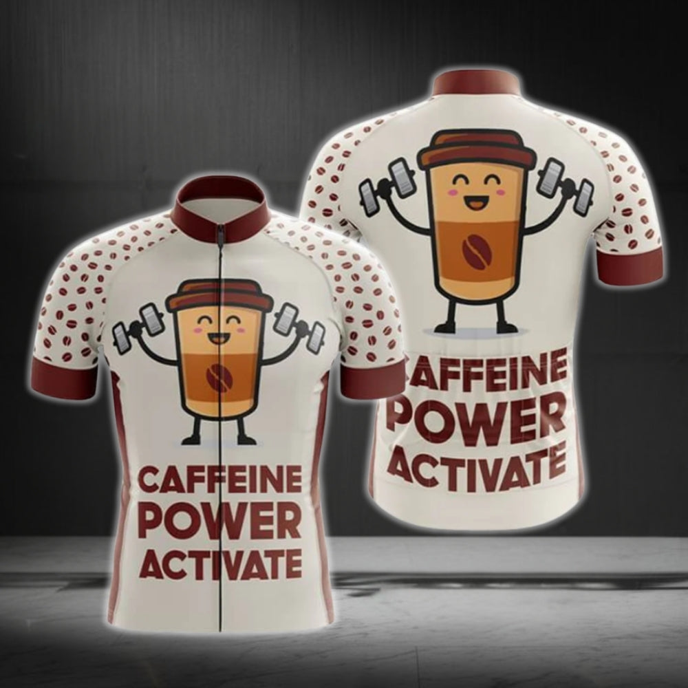 Caffeine Power Activate Men's Short Sleeve Cycling Jersey, Coffee Lover Cycling Jerseys CG0470
