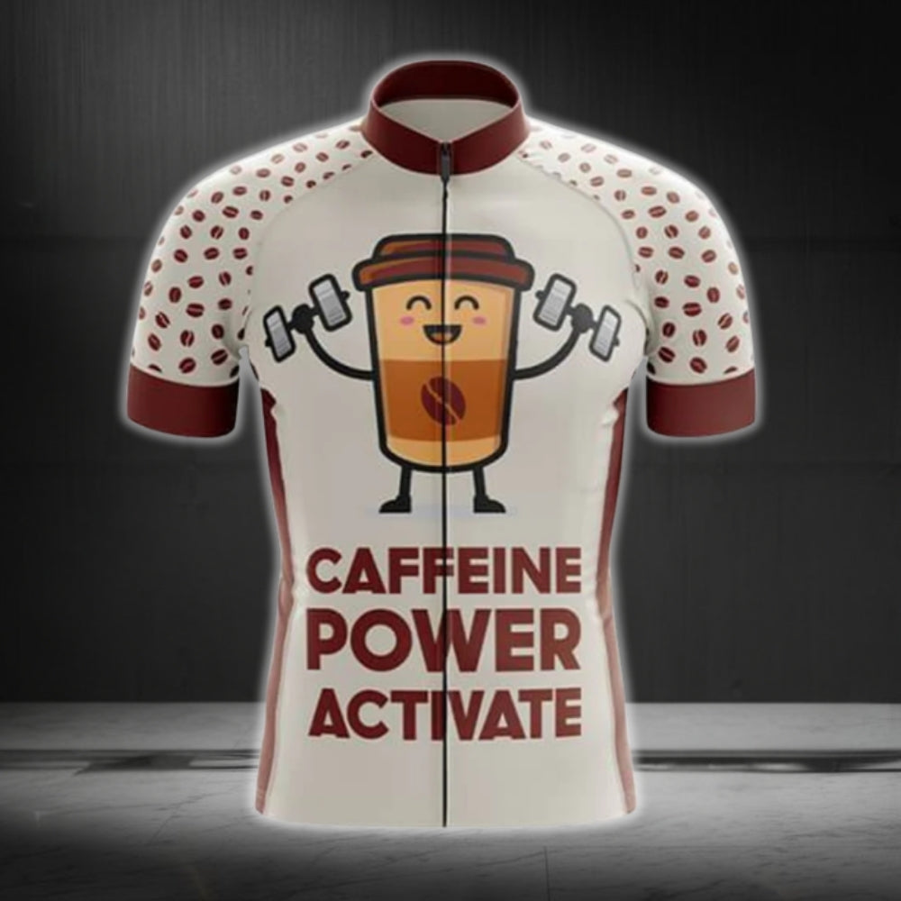 Caffeine Power Activate Men's Short Sleeve Cycling Jersey, Coffee Lover Cycling Jerseys CG0470