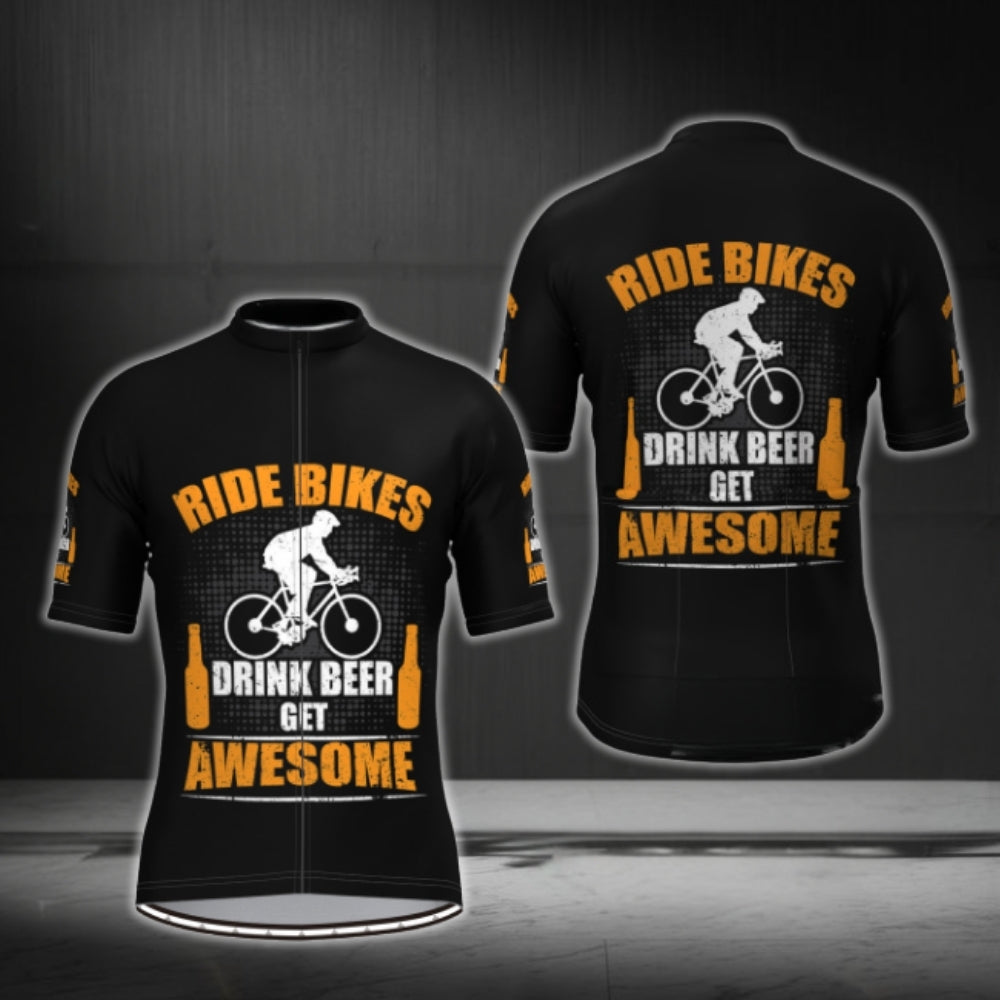 Ride Bikes Drink Beer Get Awesome Men's Short Sleeve Cycling Jerseys, Beer Cycling Jerseys CG0372