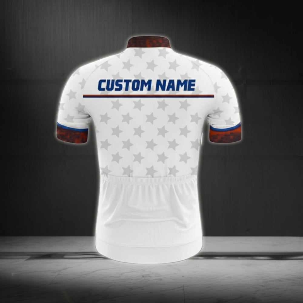 Custom Red White And Blue USA Cycling Short Sleeve Jersey For Men, Custom Patriotic Cycling Jersey CZ0014
