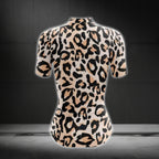 Black And Beige Leopard Cycling Short Sleeve Jersey Women, Leopard Cycling Jersey For Ladies CG0743