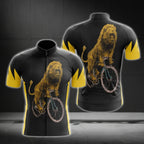 Black And Yellow Lion Short Sleeve Men's Cycling Jersey, Lion Lovers Cycling Jerseys CG0237