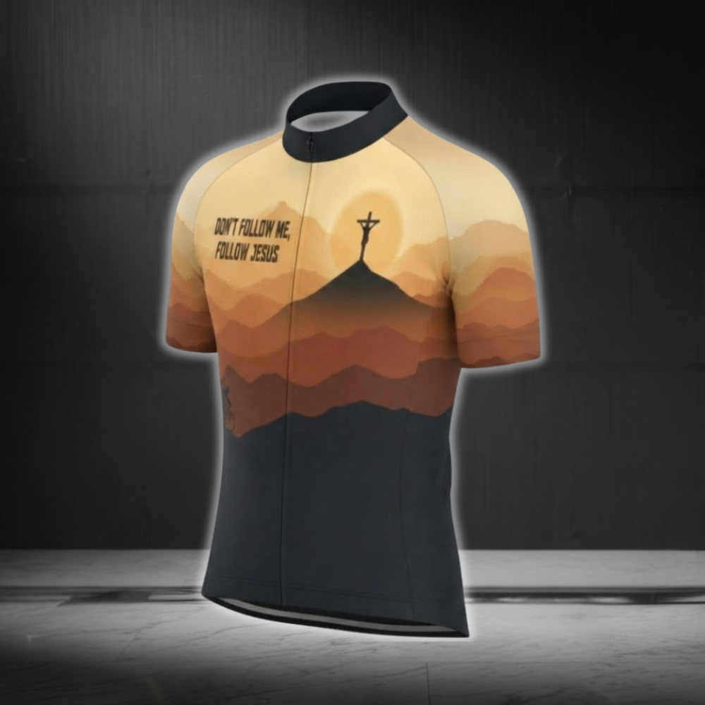 Don't Follow Me Follow Jesus Sunset Cycling Jersey Short Sleeve For Men, Christian Faith Cycling Jersey CG0883