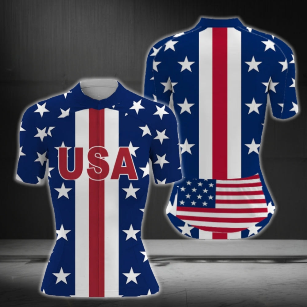 USA Flag Cycling Jersey Short Sleeve For Women, Patriotic Cycling Jerseys Women CG0077