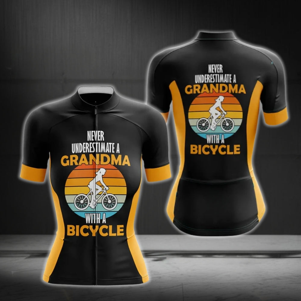 Never Underestimate A Grandma With A Bicycle Women Cycling Short Sleeve Jersey, Funny Cycling Jerseys For Grandma CG0080
