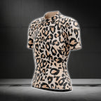 Black And Beige Leopard Cycling Short Sleeve Jersey Women, Leopard Cycling Jersey For Ladies CG0743