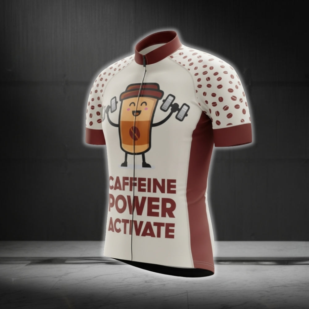 Caffeine Power Activate Men's Short Sleeve Cycling Jersey, Coffee Lover Cycling Jerseys CG0470