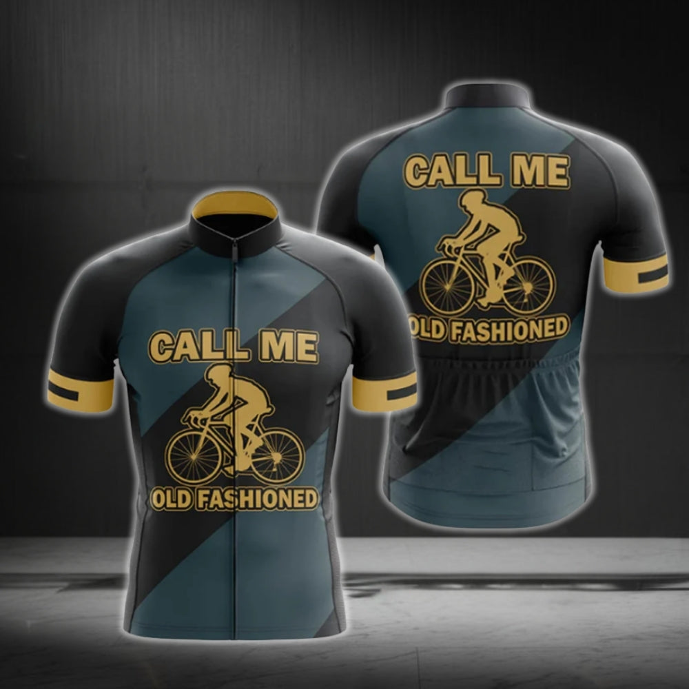 Call Me Old Fashioned Men's Short Sleeve Cycling Jersey, Navy And Gold Funny Cycling Jersey For Men CG0748