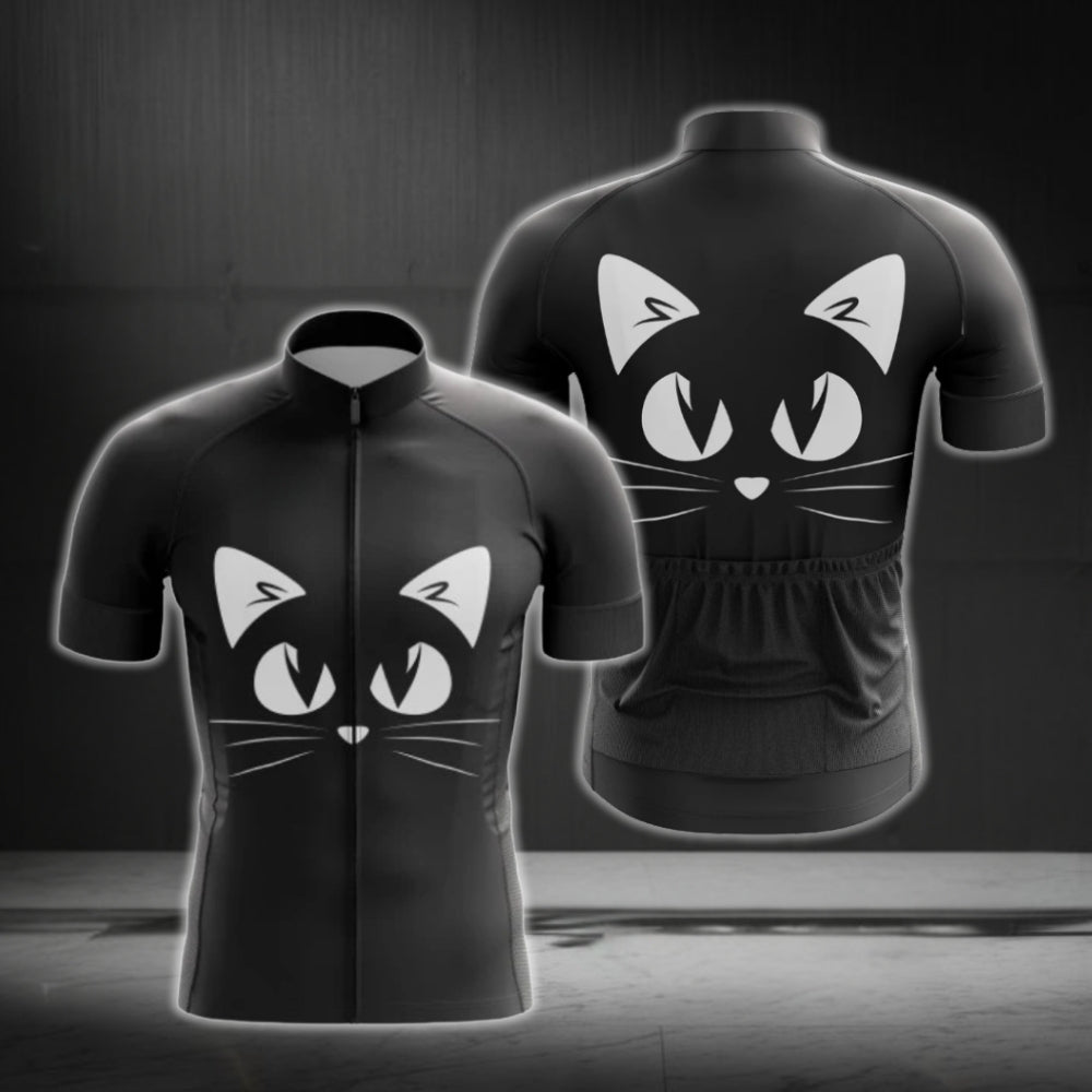Men's Black Cat Short Sleeve Cycling Jersey, Cat Cycling Jerseys CG0623