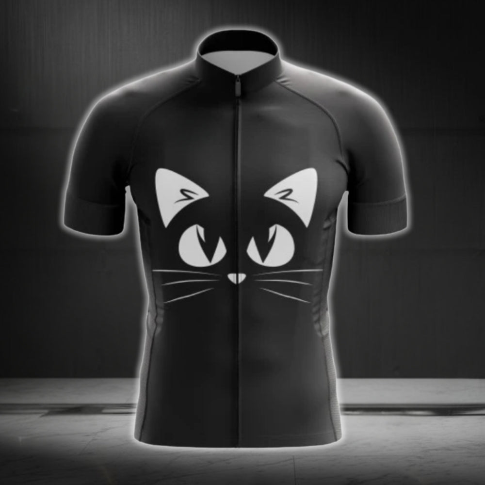 Men's Black Cat Short Sleeve Cycling Jersey, Cat Cycling Jerseys CG0623