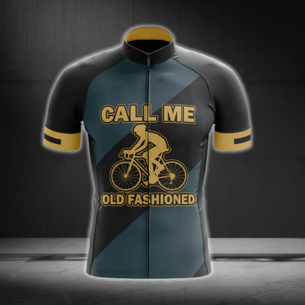 Call Me Old Fashioned Men's Short Sleeve Cycling Jersey, Navy And Gold Funny Cycling Jersey For Men CG0748