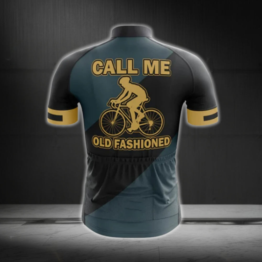 Call Me Old Fashioned Men's Short Sleeve Cycling Jersey, Navy And Gold Funny Cycling Jersey For Men CG0748