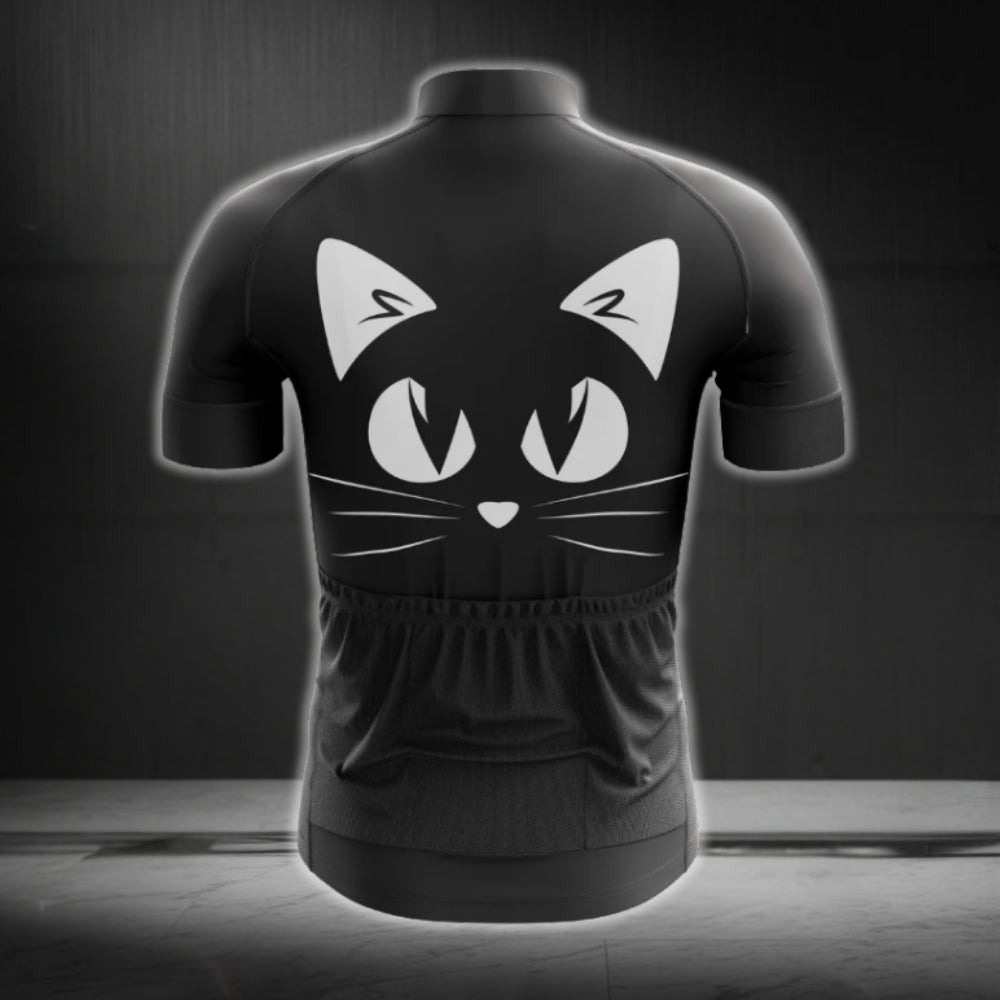 Men's Black Cat Short Sleeve Cycling Jersey, Cat Cycling Jerseys CG0623
