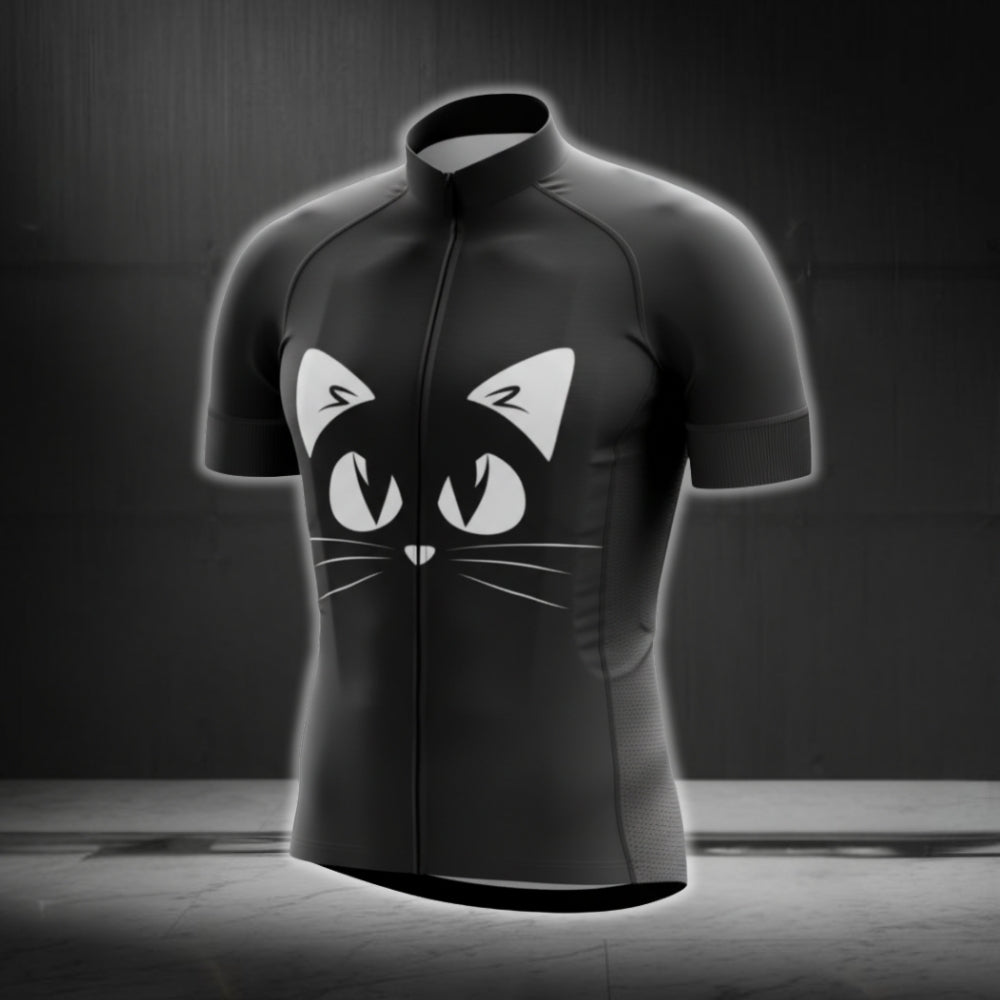 Men's Black Cat Short Sleeve Cycling Jersey, Cat Cycling Jerseys CG0623