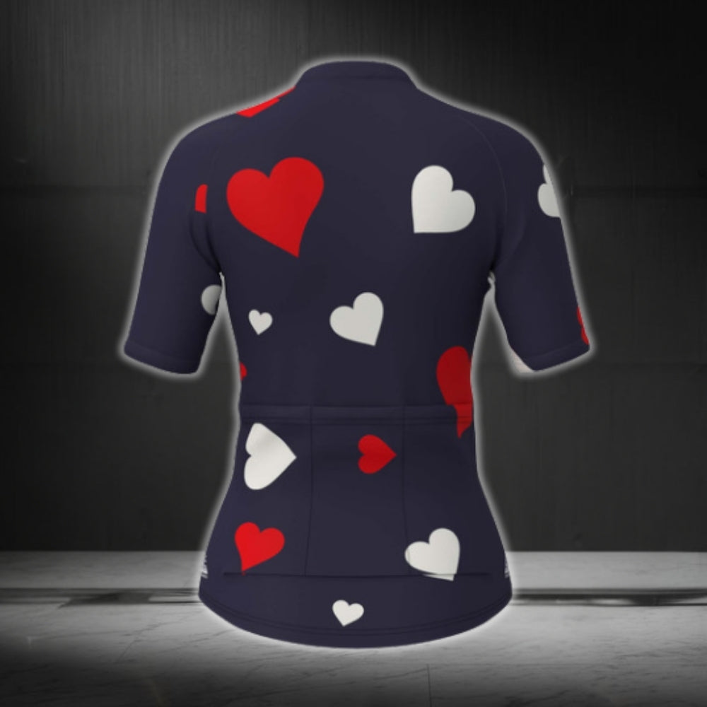 I Love Cycling Heart Short Sleeve Cycling Jersey Womens, Navy Cycling Jerseys For Womens CG0373