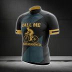 Call Me Old Fashioned Men's Short Sleeve Cycling Jersey, Navy And Gold Funny Cycling Jersey For Men CG0748