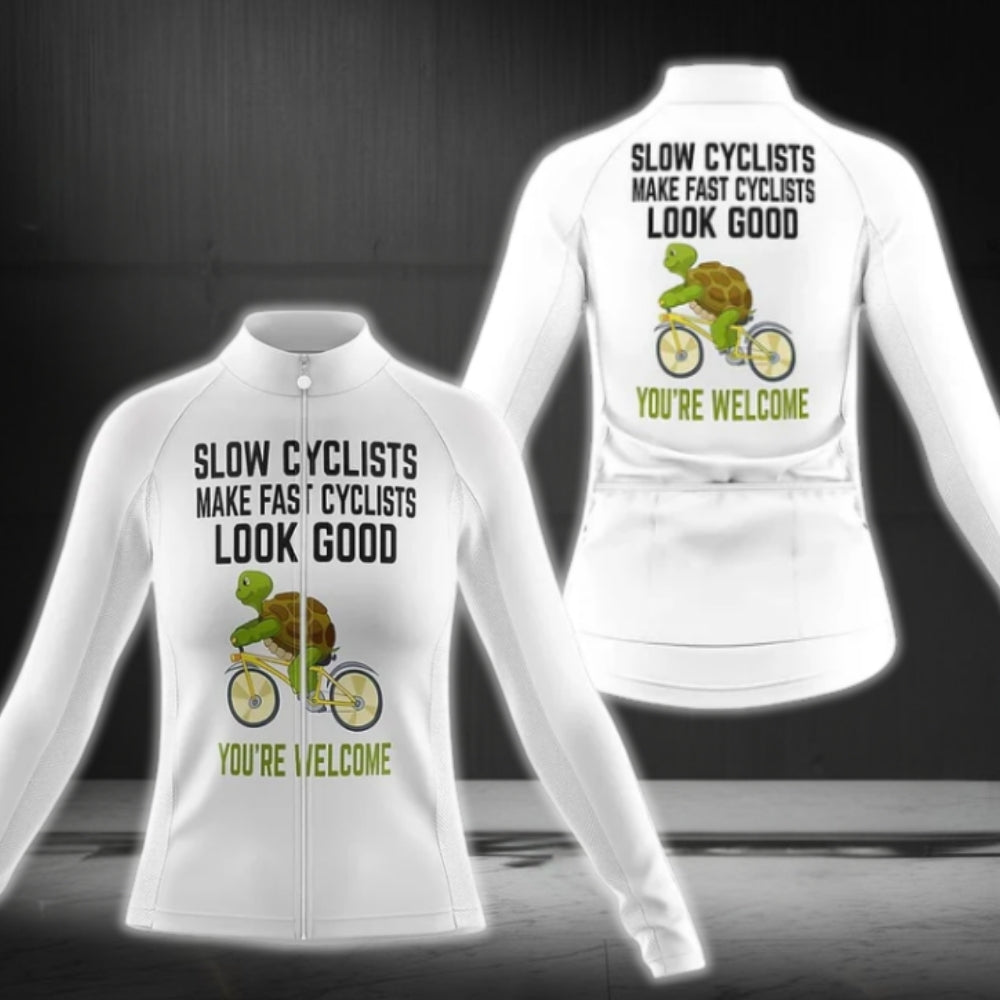 Slow Cyclists Make Fast Cyclists Look Good Women's Turtle Cycling Long Sleeve Jerseys, Funny Cycling Jerseys For Women CG0062