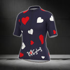 I Love Cycling Heart Short Sleeve Cycling Jersey Womens, Navy Cycling Jerseys For Womens CG0373