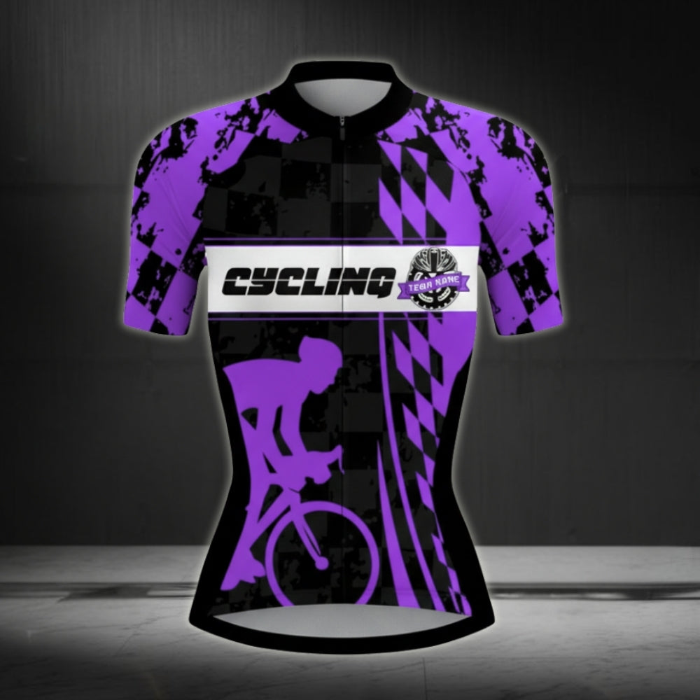 Custom Team Black And Purple Cycling Short Sleeve Jersey Womens, Custom Womens Cycling Jersey CZ0016