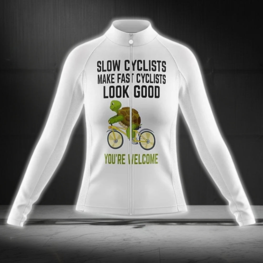 Slow Cyclists Make Fast Cyclists Look Good Women's Turtle Cycling Long Sleeve Jerseys, Funny Cycling Jerseys For Women CG0062