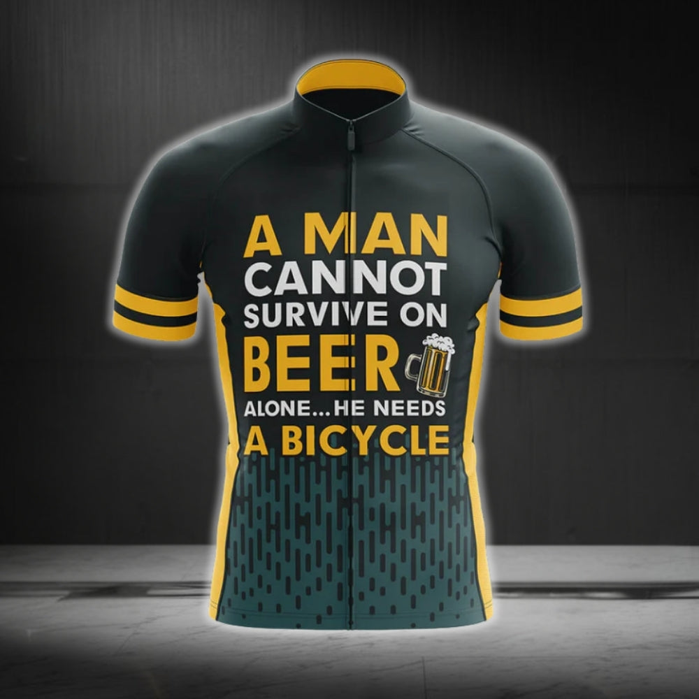 A Man Cannot Survive On Beer Alone He Needs A Bicycle Cycling Short Sleeve Jersey, Funny Beer Lovers Cycling Jerseys CG0246