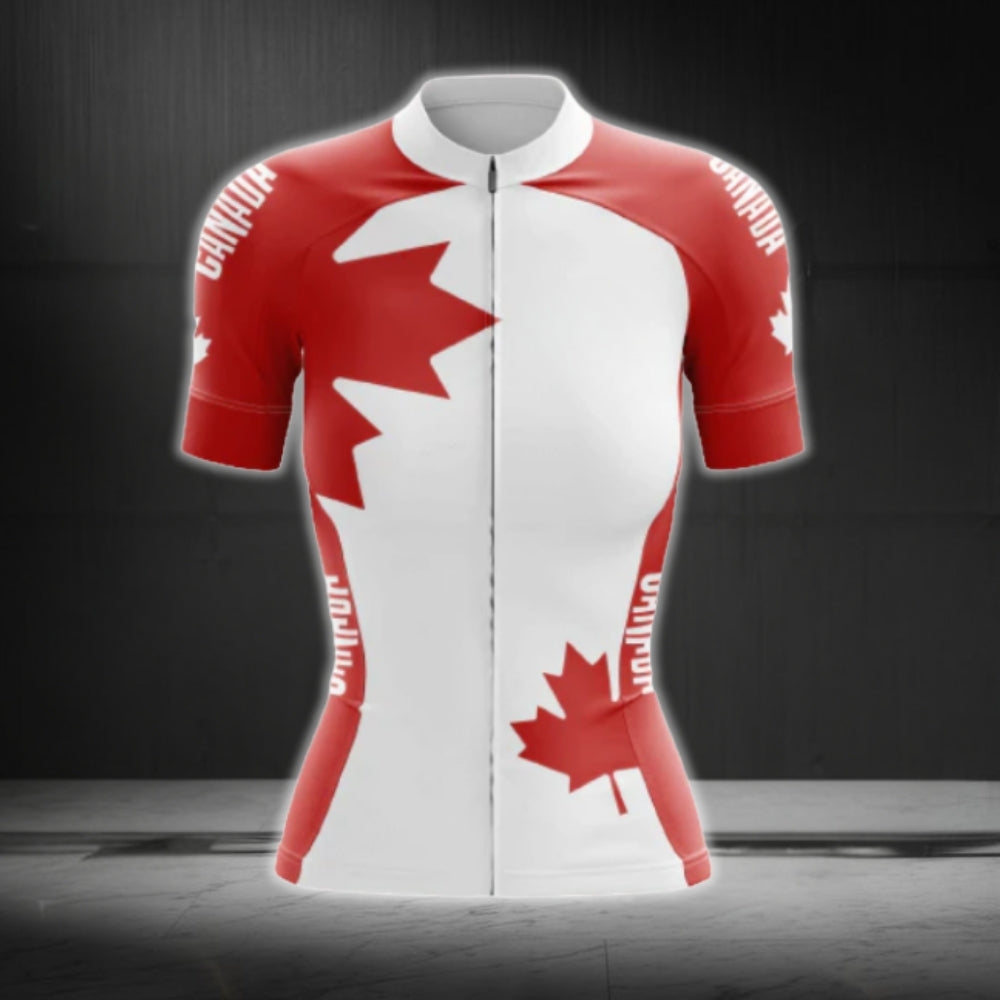 Red And White Maple Leaf Cycling Short Sleeve Women Jersey, Canada Cycling Jerseys CG0624