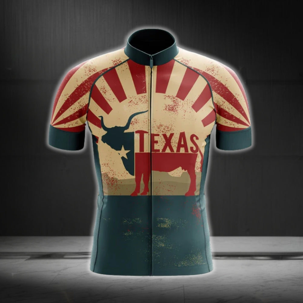Vintage Longhorn Texas Flag Cycling Short Sleeve Jerseys For Men, Texas State Cycling Jerseys CG0134