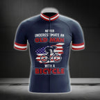 Never Underestimate An Old Man With A Bicycle USA Flag Cycling Jersey Short Sleeve For Men, Patriotic Funny Cycling Jerseys CG0749