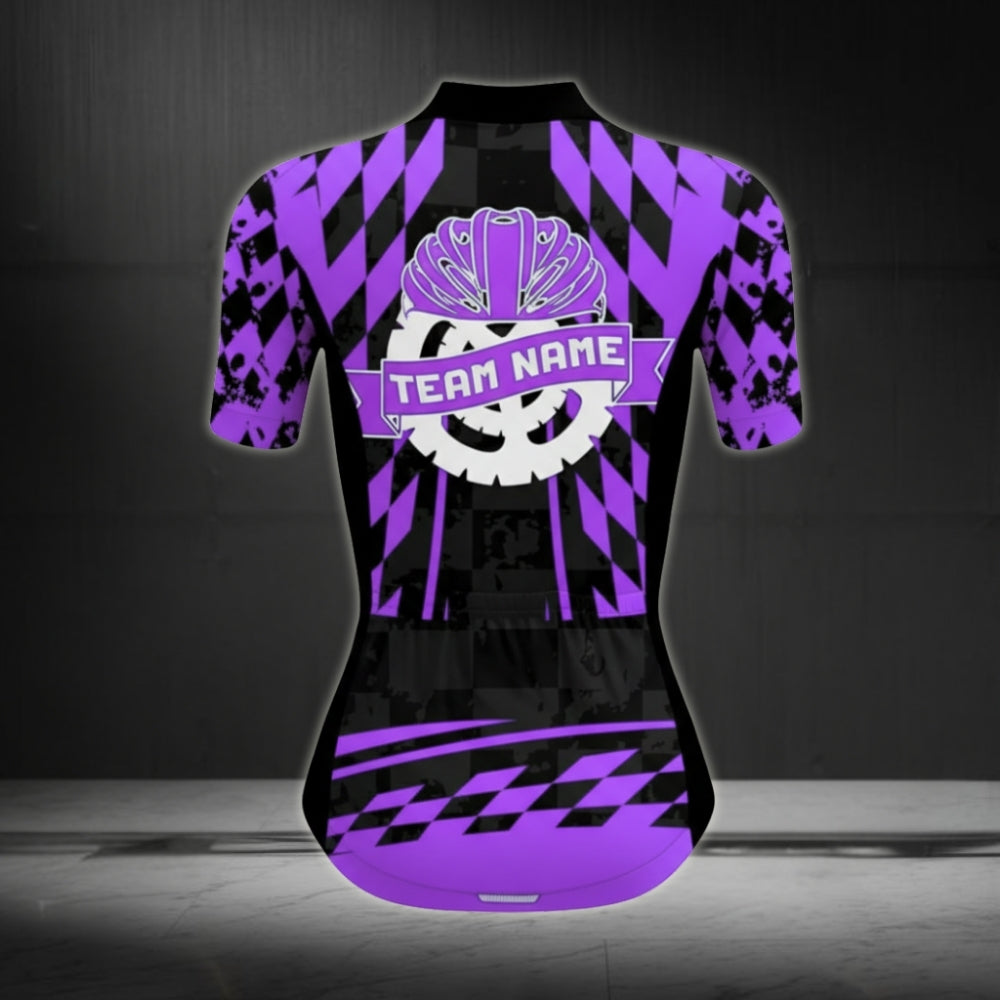 Custom Team Black And Purple Cycling Short Sleeve Jersey Womens, Custom Womens Cycling Jersey CZ0016