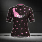 Flamingo Black And Pink Short Sleeve Cycling Jersey Women, Flamingo Cycling Jerseys For Ladies CG0374