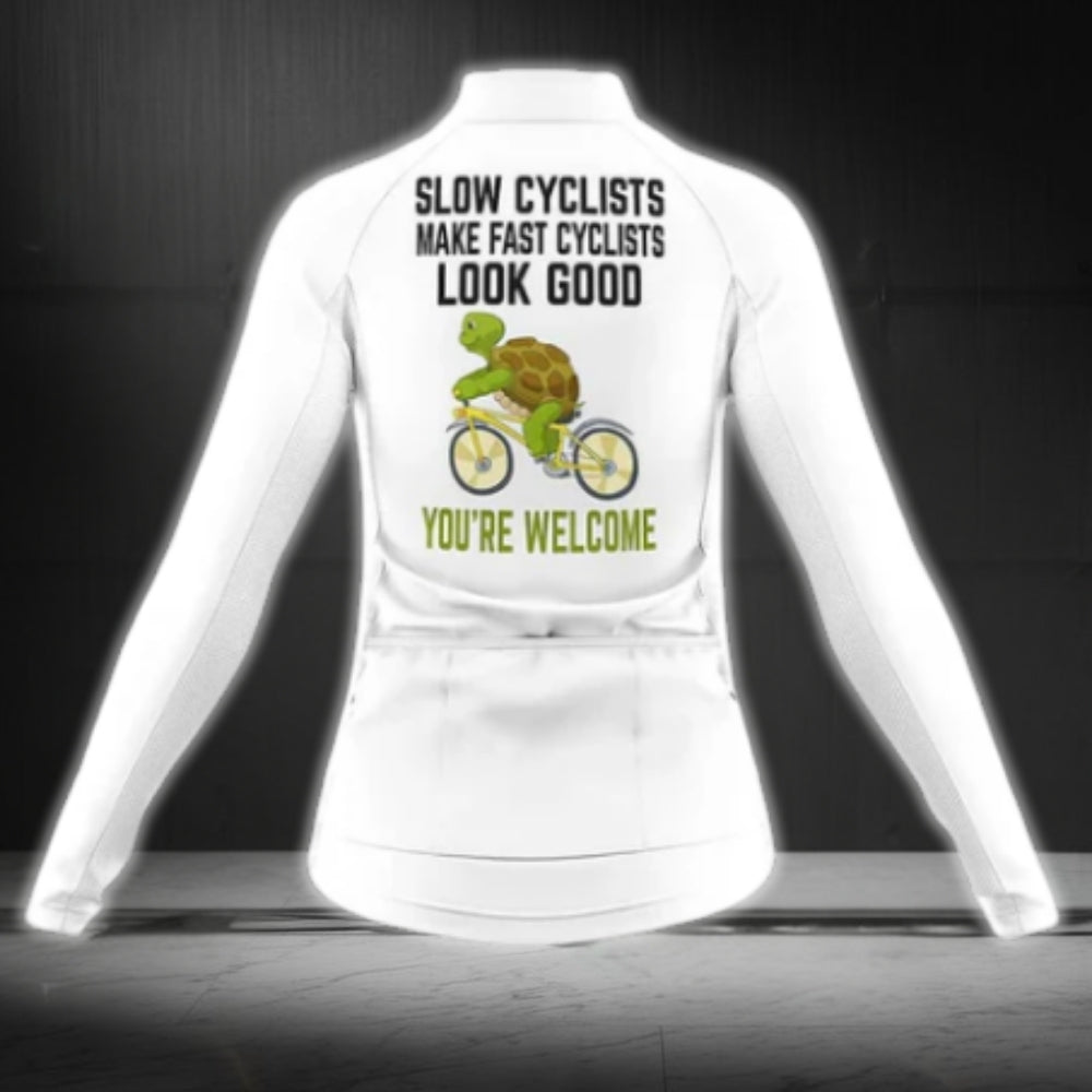 Slow Cyclists Make Fast Cyclists Look Good Women's Turtle Cycling Long Sleeve Jerseys, Funny Cycling Jerseys For Women CG0062