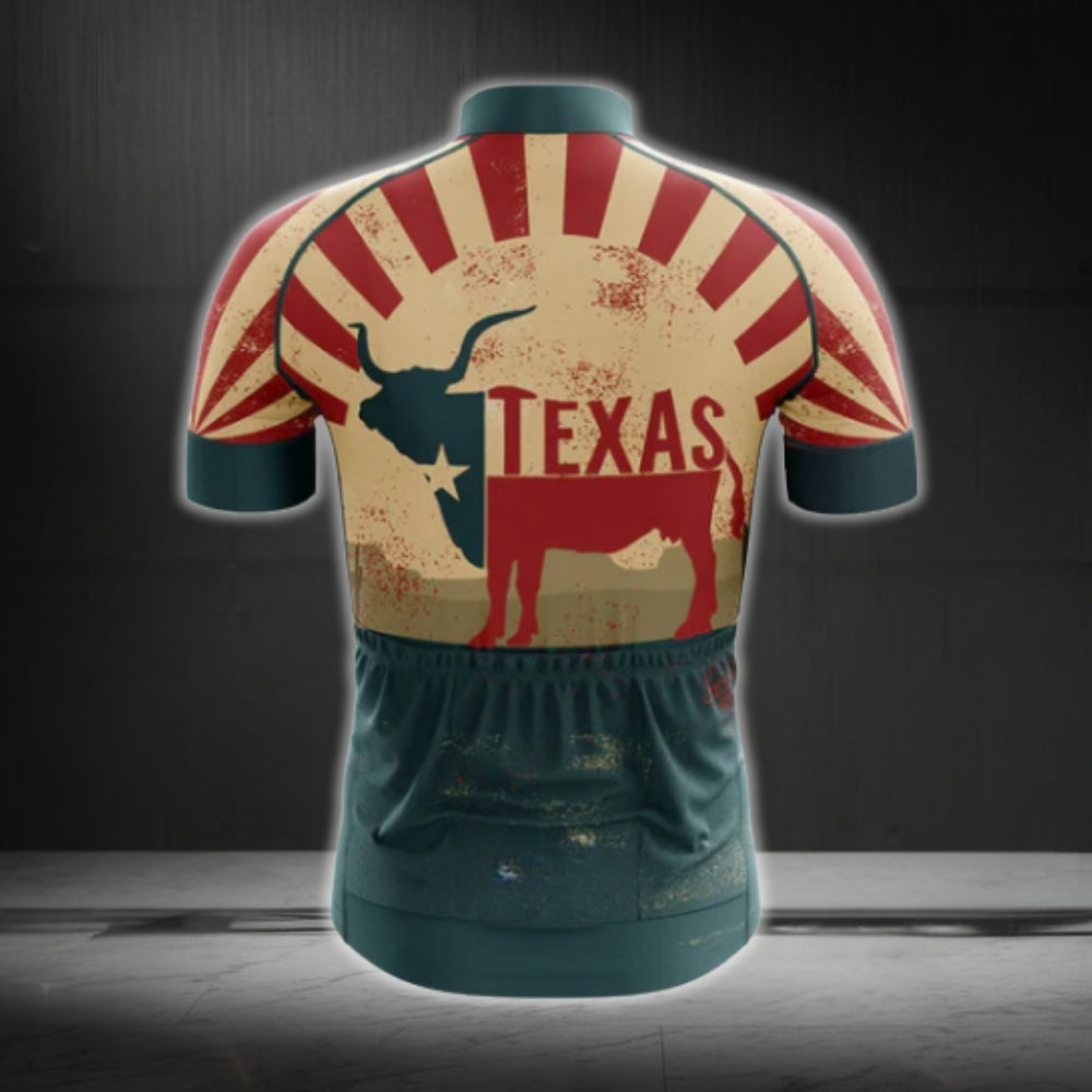 Vintage Longhorn Texas Flag Cycling Short Sleeve Jerseys For Men, Texas State Cycling Jerseys CG0134