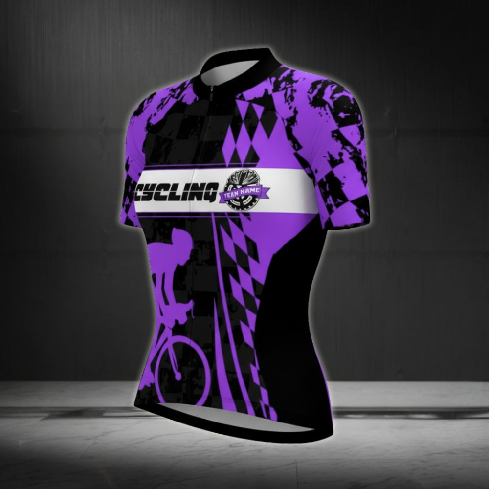 Custom Team Black And Purple Cycling Short Sleeve Jersey Womens, Custom Womens Cycling Jersey CZ0016