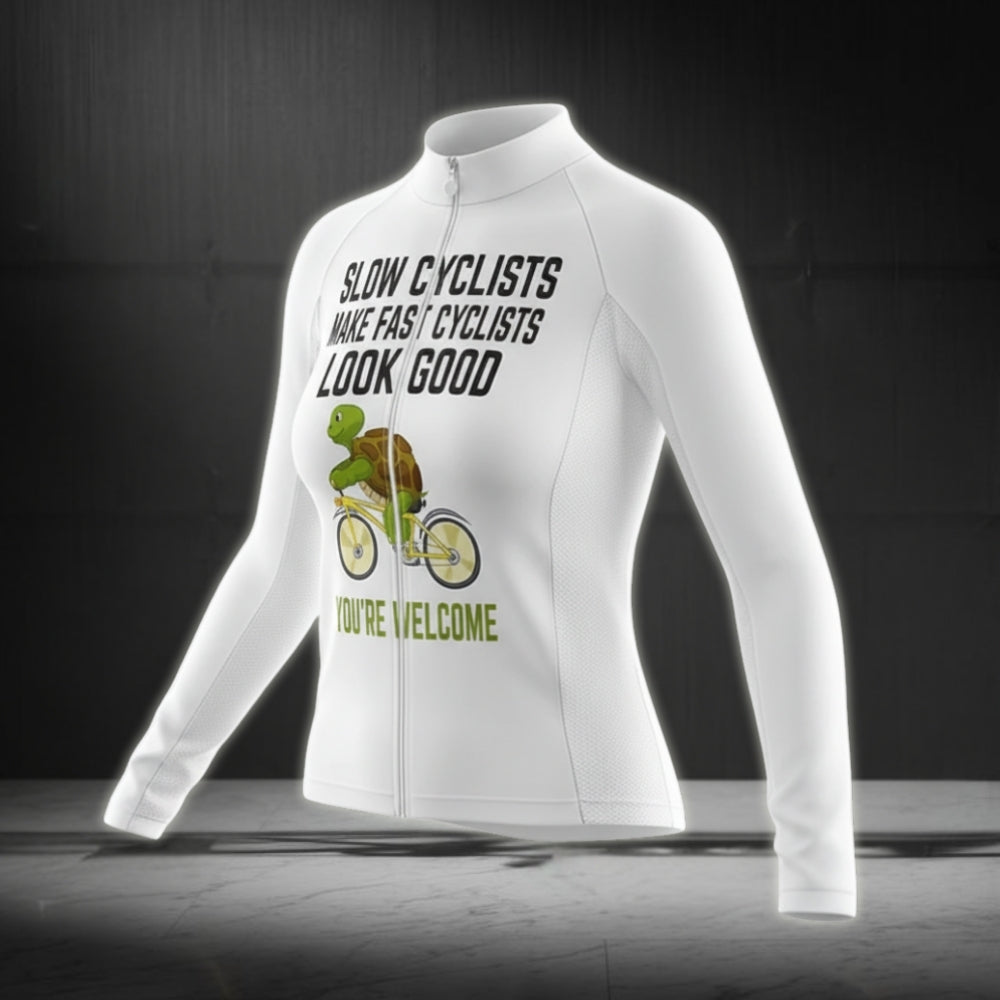 Slow Cyclists Make Fast Cyclists Look Good Women's Turtle Cycling Long Sleeve Jerseys, Funny Cycling Jerseys For Women CG0062