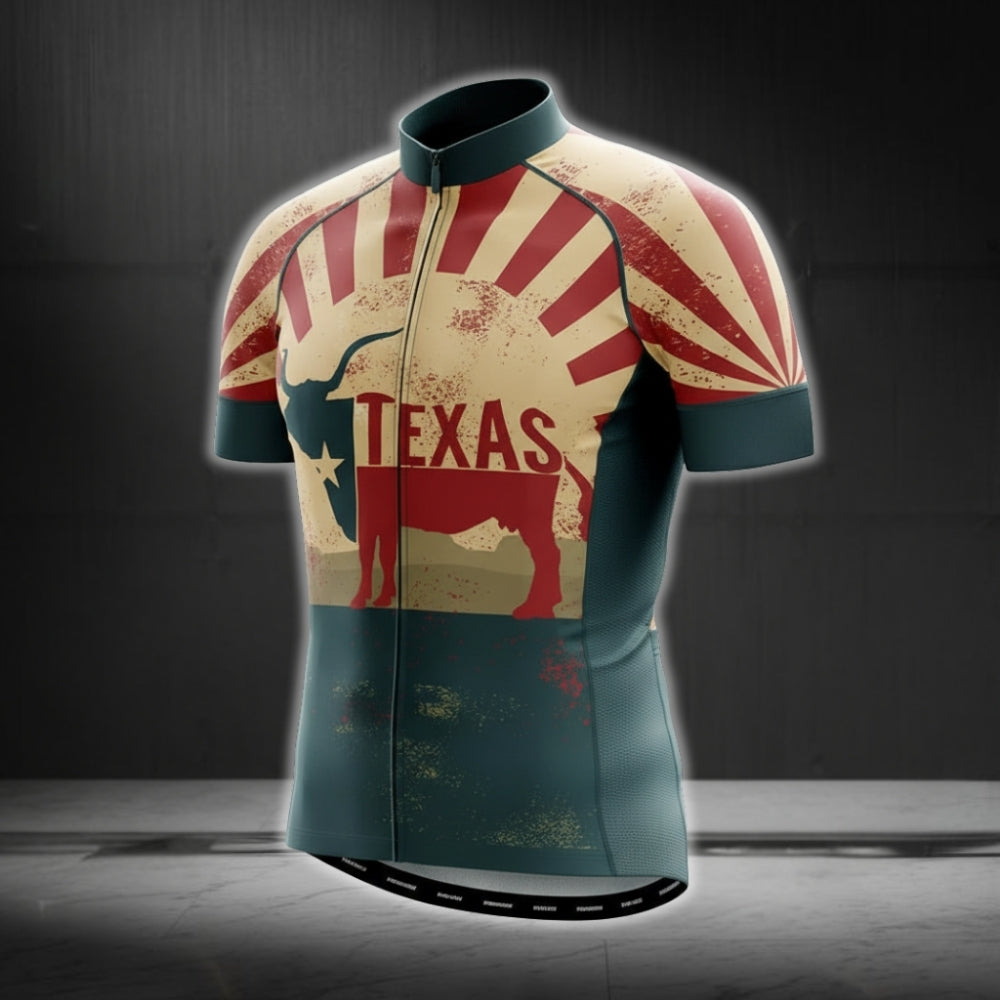 Vintage Longhorn Texas Flag Cycling Short Sleeve Jerseys For Men, Texas State Cycling Jerseys CG0134
