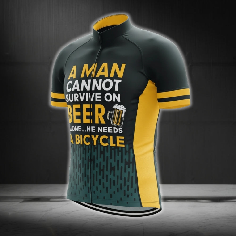 A Man Cannot Survive On Beer Alone He Needs A Bicycle Cycling Short Sleeve Jersey, Funny Beer Lovers Cycling Jerseys CG0246