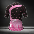 Flamingo Black And Pink Short Sleeve Cycling Jersey Women, Flamingo Cycling Jerseys For Ladies CG0374