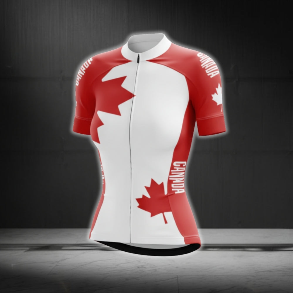 Red And White Maple Leaf Cycling Short Sleeve Women Jersey, Canada Cycling Jerseys CG0624