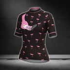 Flamingo Black And Pink Short Sleeve Cycling Jersey Women, Flamingo Cycling Jerseys For Ladies CG0374