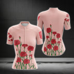 Women's Red Rose Flowers Cycling Short Sleeve Jersey, Rose Cycling Jersey For Ladies CG0625