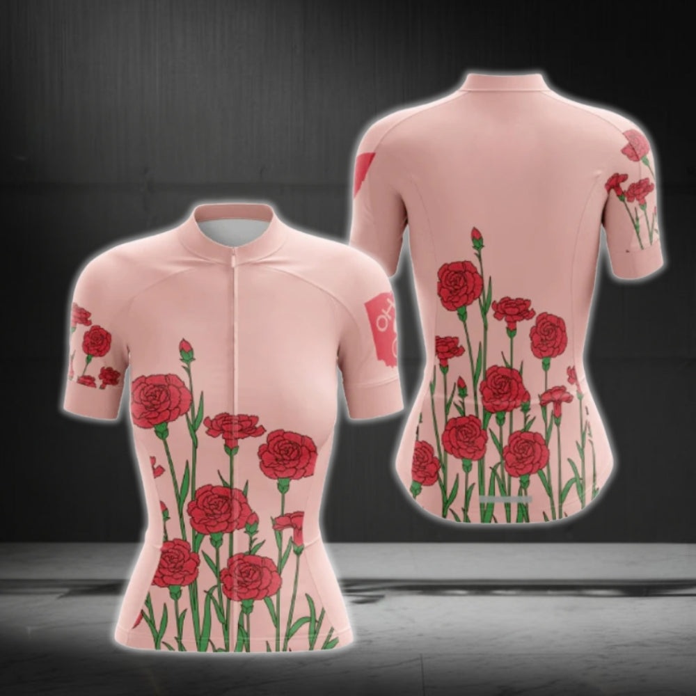 Women's Red Rose Flowers Cycling Short Sleeve Jersey, Rose Cycling Jersey For Ladies CG0625
