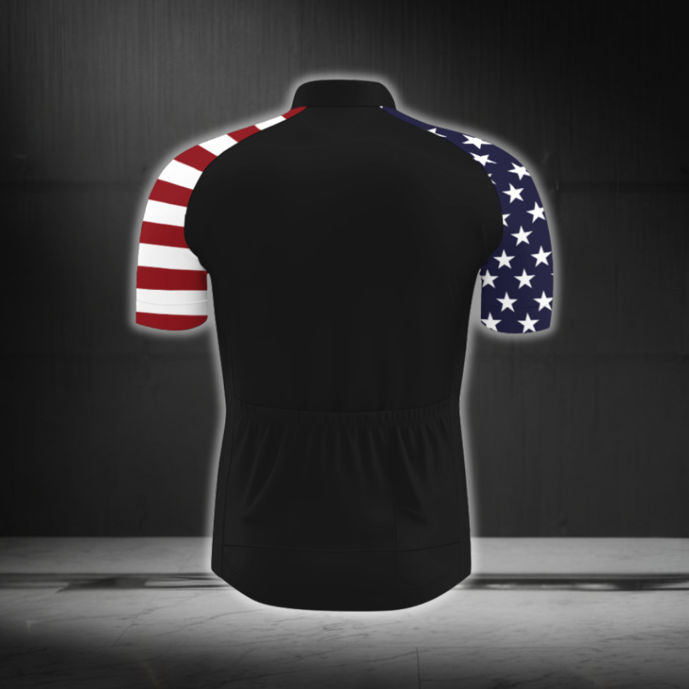 American Diver USA Flag Men's Black Cycling Short Sleeve Jersey, Patriotic Cycling Jersey CG0885