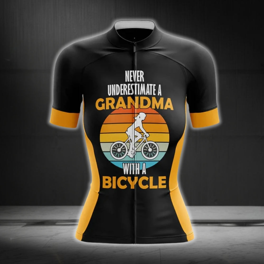 Never Underestimate A Grandma With A Bicycle Women Cycling Short Sleeve Jersey, Funny Cycling Jerseys For Grandma CG0080