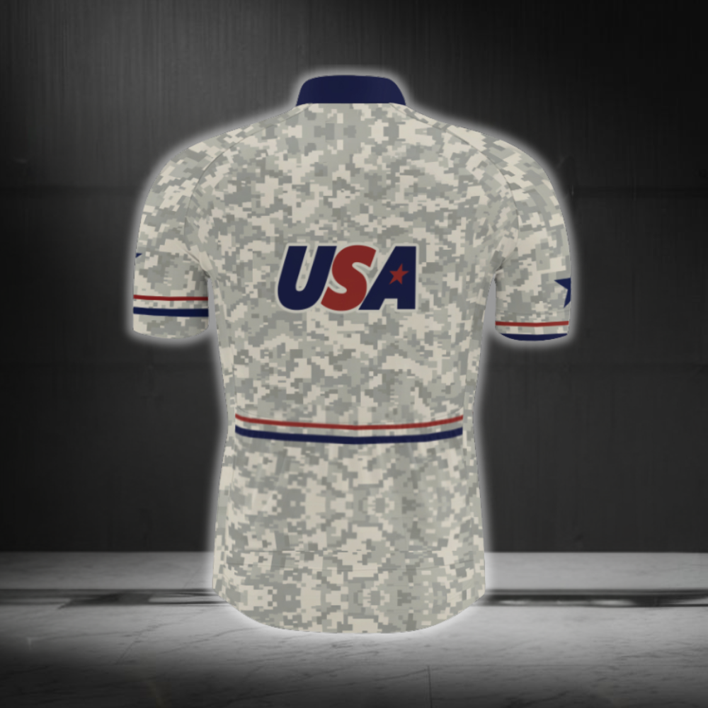 Grey Camo USA Cycling Jersey Men's Short Sleeve, Camoflage Cycling Jersey CG0873