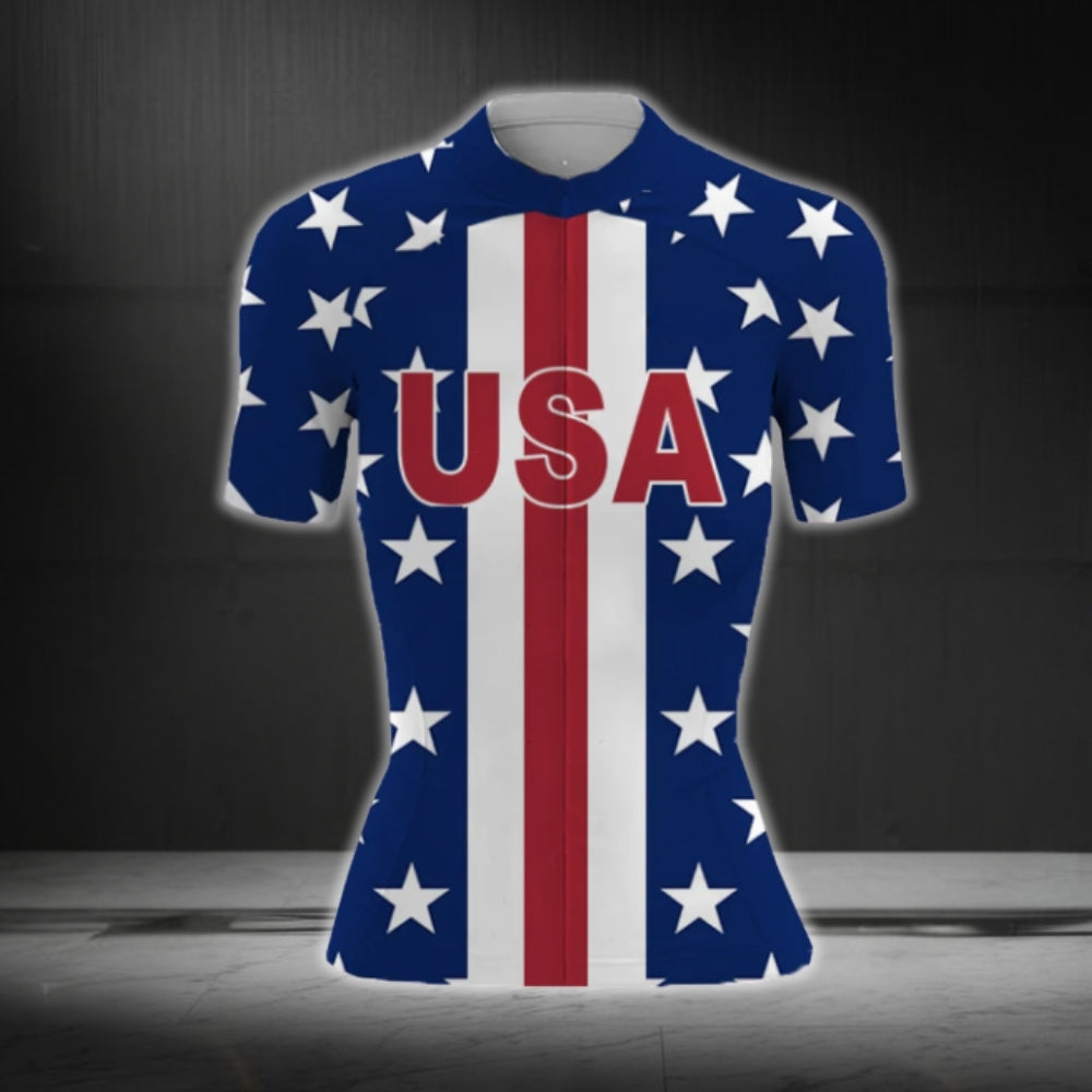USA Flag Cycling Jersey Short Sleeve For Women, Patriotic Cycling Jerseys Women CG0077