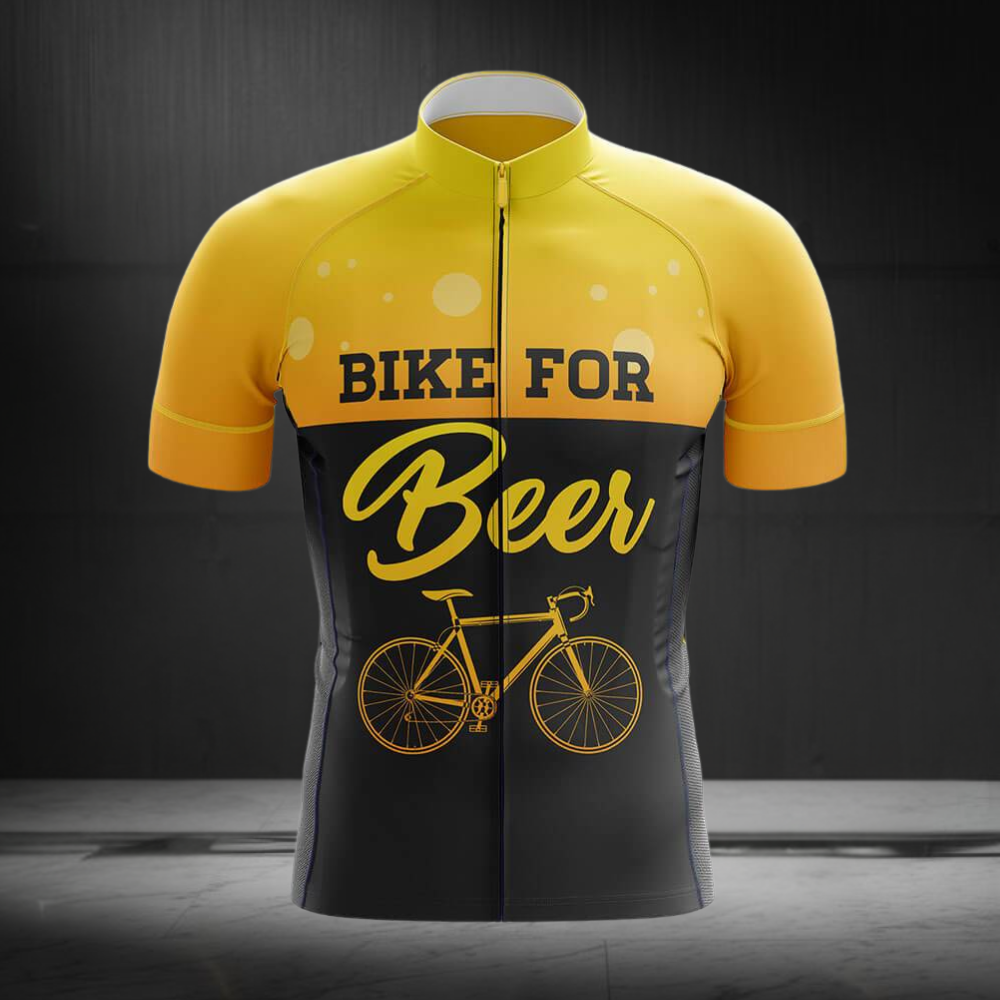 Bike For Beer Men's Black And Yellow Short Sleeve Cycling Jersey For Men, Beer Cycling Jerseys CG0691