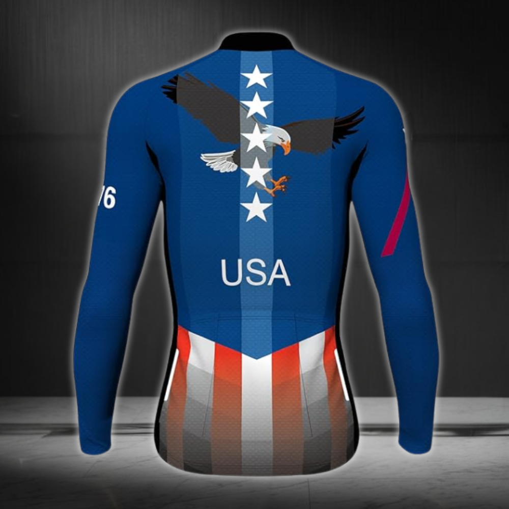 Eagle USA Flag Cycling Long Sleeve Jersey For Mens, Patriotic Cycling Jerseys CZ0051