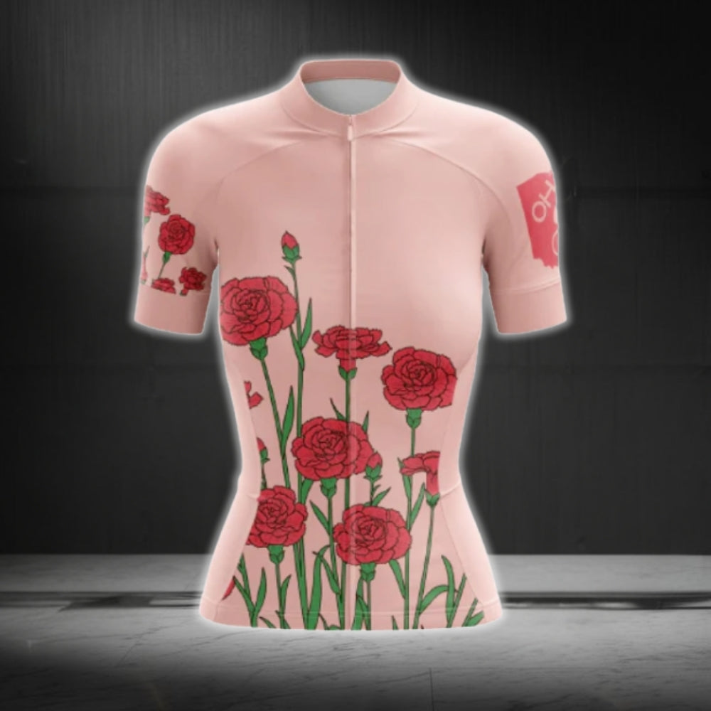Women's Red Rose Flowers Cycling Short Sleeve Jersey, Rose Cycling Jersey For Ladies CG0625