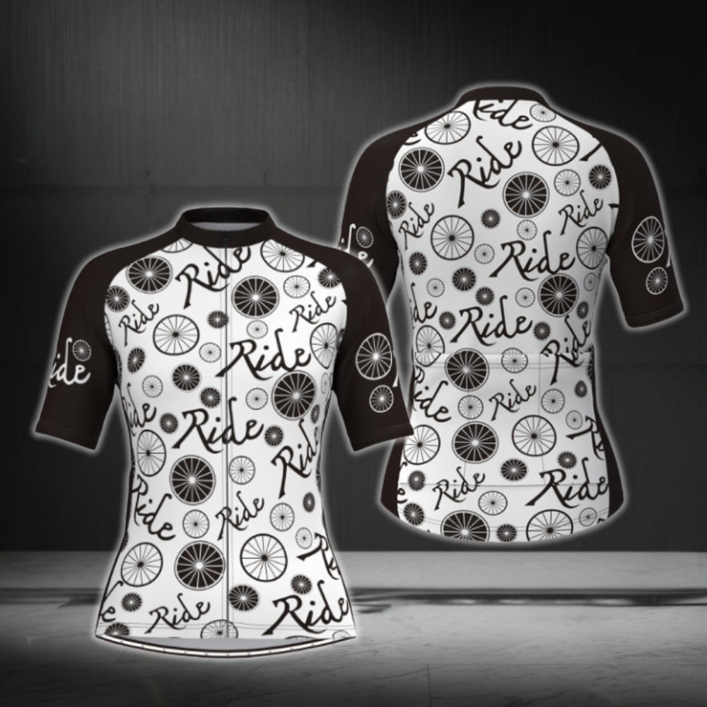Black And White Ride Women's Cycling Short Sleeve Jersey, Cycling Jerseys For Womens CG0375