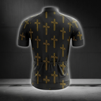 Christian Black And Yellow Cross Cycling Short Sleeve Jersey For Men, Christian Cycling Jersey CG0848